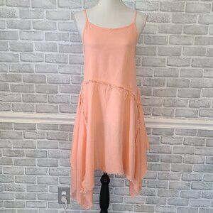Diamante Pink Strappy Asymmetrical Raw Hem Dress Ballet Fairy Core Feminine Med